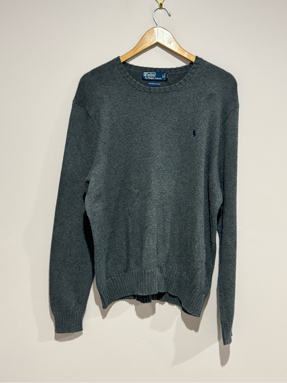 Polo Ralph Lauren Men's Gray Knit 100% PimaCotton Crewneck Pullover Sweater XL